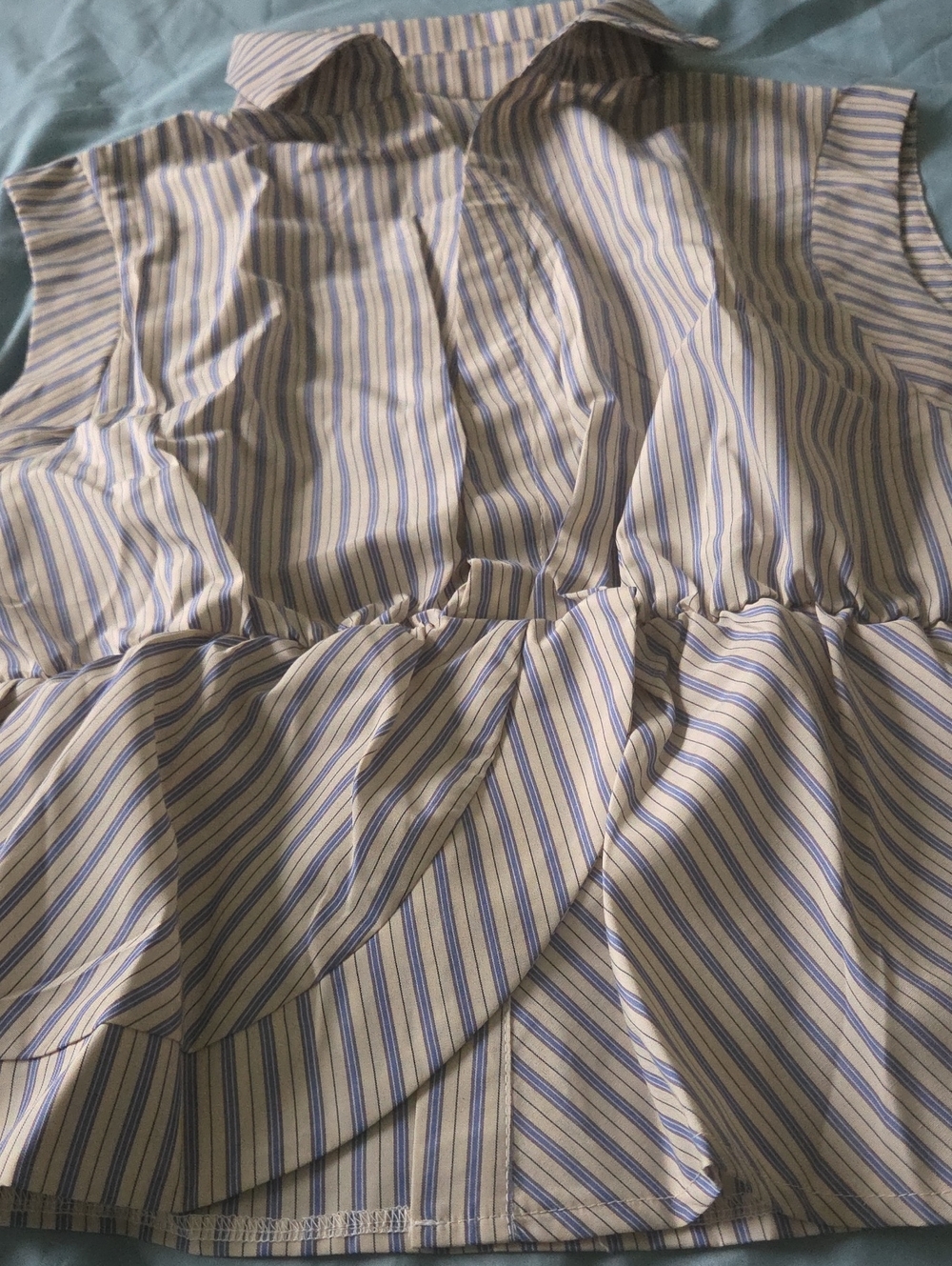 Striped Sleeveless Peplum Top in Blue and Cream